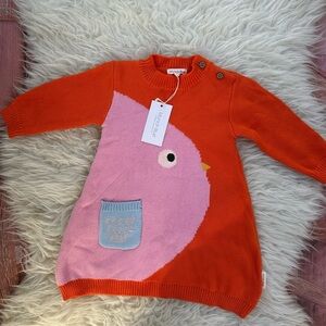 Múnich blue Orange and Pink Bird Sweater Dress